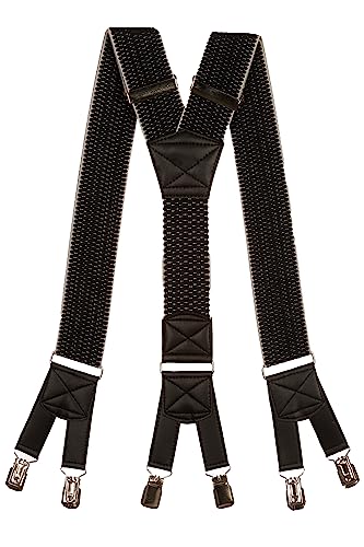 Olata 6 Clip Herren Hosenträger/extra breite Y-Hosenträger – 5 cm. Schwarz/Grau von Olata