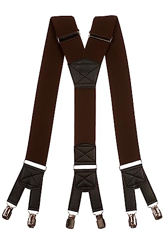 Olata extra breite Herren Hosenträger/Heavy Duty Y-Hosenträger mit 6 Clips – 5 cm. Braun von Olata