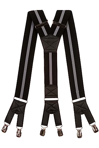 Olata extra breite Herren Hosenträger/Heavy Duty Y-Hosenträger mit 6 Clips – 5 cm. Schwarz mit Hellgrau Streifen von Olata