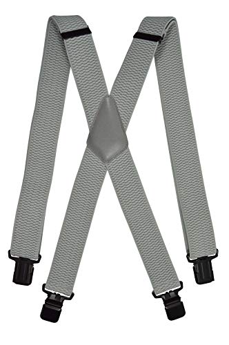 Olata Hosenträger Herren - Extra breite Träger und schwarze Metall-Clips, Hosenträger X-Form mit überkreuzten Trägern – 4 cm. Hellgrau von Olata