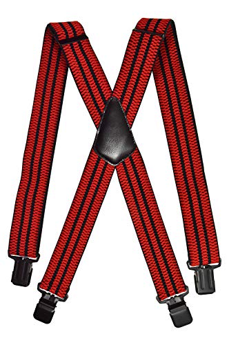 Olata Hosenträger Herren - Extra breite Träger und schwarze Metall-Clips, Hosenträger X-Form mit überkreuzten Trägern – 4 cm. Rot/Schwarz (2 Streifen) von Olata