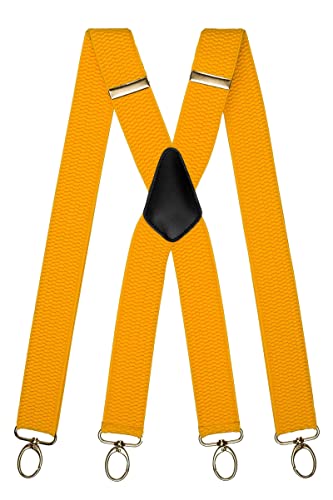 Olata Breite und Robuste X-förmige Hosenträger mit Karabinerhaken – 4 cm breit, Verstellbar, Unisex, Ideal für Arbeit und Alltag. Gelb (Silber Clips) von Olata