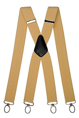 Olata Hosenträger Herren breit – Mehrzweck Hosenträger X-Form mit überkreuzten Riemen und Karabinerhaken – 4 cm. Hellcreme (Silber Clips) von Olata