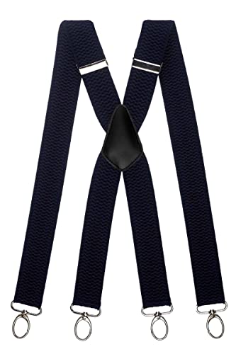 Olata Hosenträger Herren breit – Mehrzweck Hosenträger X-Form mit überkreuzten Riemen und Karabinerhaken – 4 cm. Marineblau (Silber Clips) von Olata