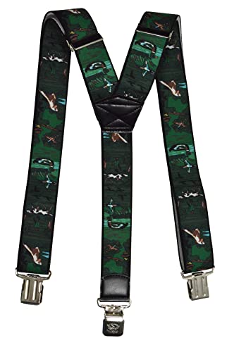 Olata Heavy Duty Herren-Hosenträger Y-Form mit Jagdmotiv und gravierten Hosenträger-Clips – 4 cm. Entenjagd Saison von Olata