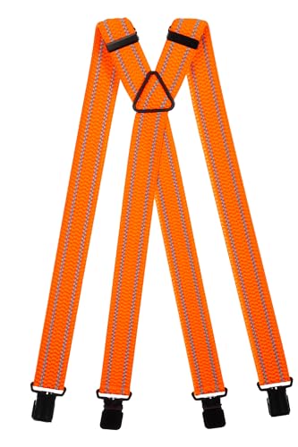 Olata Hohe Sichtbarkeit Reflektierende Hosenträger Herren mit schwarze Metall-Clips - 4cm. Orange (X-Form) von Olata