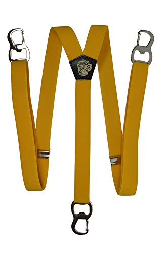 Olata Y Hosenträger/Schmale Herren Hosenträger mit Karabinerhaken und Bierflaschenöffnern – 2,5 cm. Gelb von Olata
