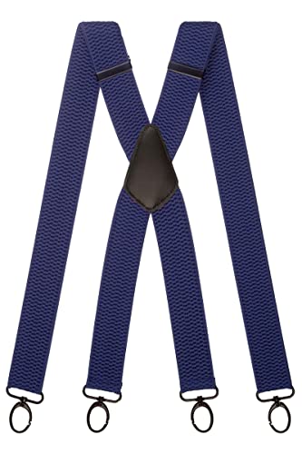 Olata Hosenträger Herren breit – Mehrzweck Hosenträger X-Form mit überkreuzten Riemen und Karabinerhaken – 4 cm. Blau (Schwarz Clips) von Olata
