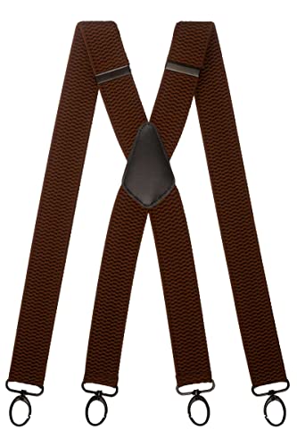 Olata Breite und Robuste X-förmige Hosenträger mit Karabinerhaken – 4 cm breit, Verstellbar, Unisex, Ideal für Arbeit und Alltag. Braun (Schwarz Clips) von Olata