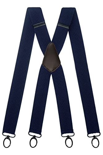 Olata Breite und Robuste X-förmige Hosenträger mit Karabinerhaken – 4 cm breit, Verstellbar, Unisex, Ideal für Arbeit und Alltag. Dunkelblau (Schwarz Clips) von Olata