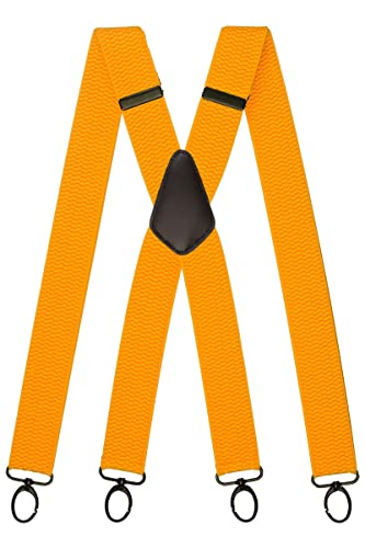 Olata Breite und Robuste X-förmige Hosenträger mit Karabinerhaken – 4 cm breit, Verstellbar, Unisex, Ideal für Arbeit und Alltag. Gelb (Schwarz Clips) von Olata