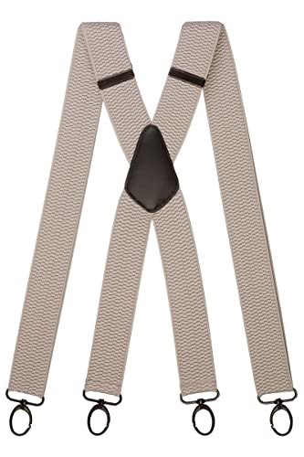 Olata Breite und Robuste X-förmige Hosenträger mit Karabinerhaken – 4 cm breit, Verstellbar, Unisex, Ideal für Arbeit und Alltag. Hellgrau (Schwarz Clips) von Olata