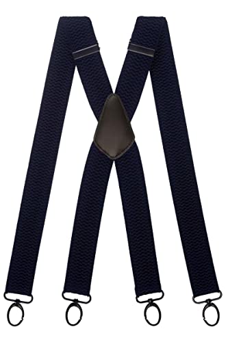 Olata Breite und Robuste X-förmige Hosenträger mit Karabinerhaken – 4 cm breit, Verstellbar, Unisex, Ideal für Arbeit und Alltag. Marineblau (Schwarz Clips) von Olata