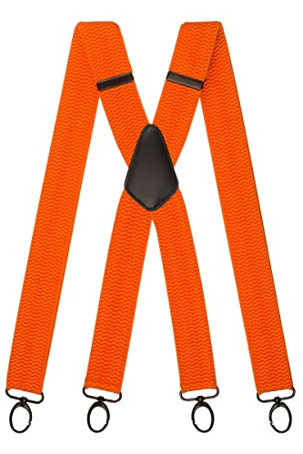 Olata Breite und Robuste X-förmige Hosenträger mit Karabinerhaken – 4 cm breit, Verstellbar, Unisex, Ideal für Arbeit und Alltag. Orange (Schwarz Clips) von Olata