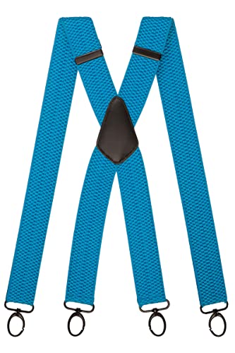 Olata Breite und Robuste X-förmige Hosenträger mit Karabinerhaken – 4 cm breit, Verstellbar, Unisex, Ideal für Arbeit und Alltag. Türkis (Schwarz Clips) von Olata