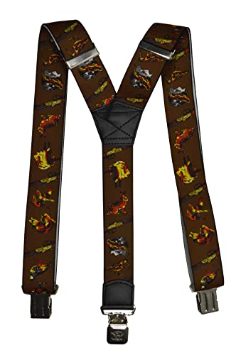 Olata Heavy Duty Herren-Hosenträger Y-Form mit Jagdmotiv und gravierten Hosenträger-Clips – 4 cm. Jagdsaison von Olata