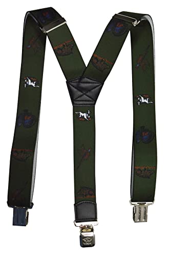 Olata Heavy Duty Herren-Hosenträger Y-Form mit Jagdmotiv und gravierten Hosenträger-Clips – 4 cm. Spiel Tiere von Olata