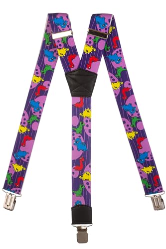 Olata Hosenträger extra starken mit 3 Clips Y-Form, Gedruckt Design - 4cm. Baby-Dinosaurier von Olata