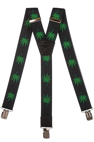 Olata Hosenträger extra starken mit 3 Clips Y-Form, Gedruckt Design - 4cm. Cannabis von Olata