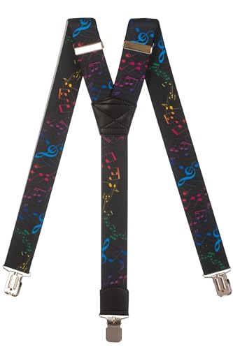 Olata Hosenträger extra starken mit 3 Clips Y-Form, Gedruckt Design - 4cm. Musiknoten von Olata