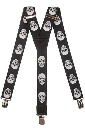 Olata Hosenträger extra starken mit 3 Clips Y-Form, Gedruckt Design - 4cm. Schädel A von Olata