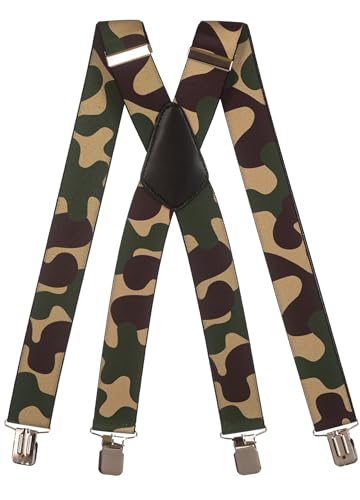 Olata Hosenträger extra starken mit 4 Clips X-Form, Gedruckt Design - 4cm. Camoflauge C von Olata