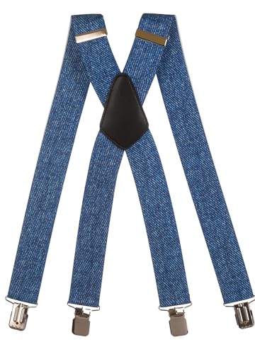 Olata Hosenträger extra starken mit 4 Clips X-Form, Gedruckt Design - 4cm. Denim A Olata Hosenträger extra starken mit 4 Clips X-Form, Gedruckt Design - 4cm. Denim A von Olata