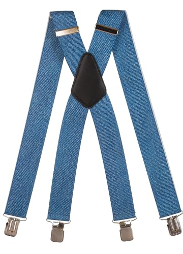 Olata Hosenträger extra starken mit 4 Clips X-Form, Gedruckt Design - 4cm. Denim B von Olata