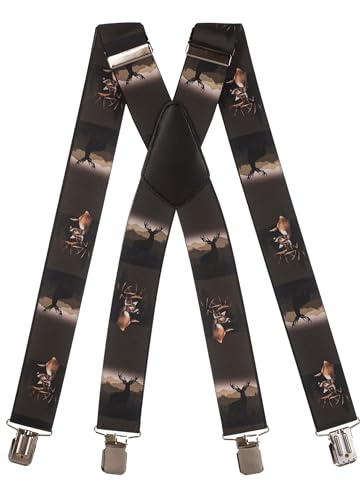 Olata Hosenträger extra starken mit 4 Clips X-Form, Gedruckt Design - 4cm. Hirsch von Olata
