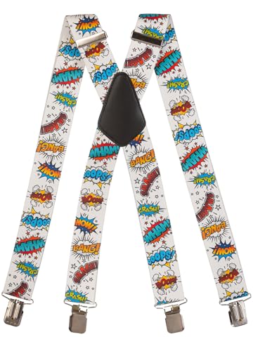 Olata Hosenträger extra starken mit 4 Clips X-Form, Gedruckt Design - 4cm. Karikatur von Olata