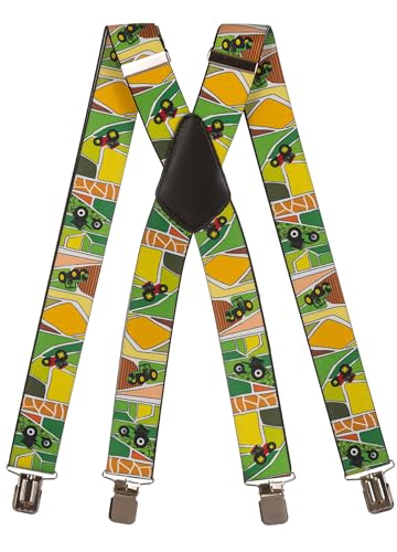 Olata Hosenträger extra starken mit 4 Clips X-Form, Gedruckt Design - 4cm. Traktoren von Olata