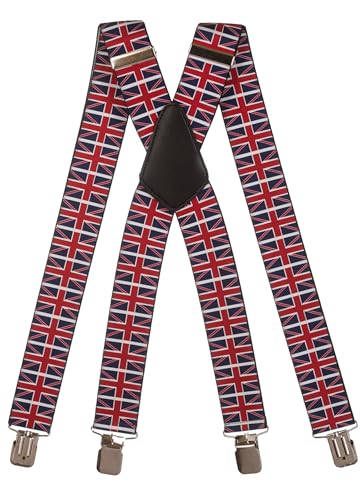 Olata Hosenträger extra starken mit 4 Clips X-Form, Gedruckt Design - 4cm. Union Jack von Olata