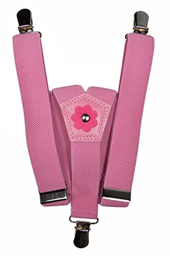 Olata Kinder Hosenträger Y Form/Elastische Clip-on Hosenträger mit Blumendesign (1-5 Jahre) – 2,5 cm. Rosa von Olata