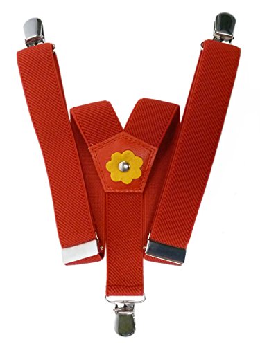Olata Kinder Hosenträger Y Form/Elastische Clip-on Hosenträger mit Blumendesign (1-5 Jahre) – 2,5 cm. Rot von Olata