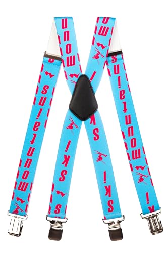 Olata Hosenträger für Skihosen | x- und y-förmige Hosenträger (Blau/Rosa) – 4 cm. Erwachsene. X-Form von Olata