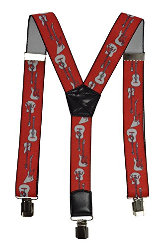 Olata Hosenträger für alle Altersstufen - Herren/Damen/Kinder. Y-Form mit Gitarre Muster. Erwachsene, Rot von Olata