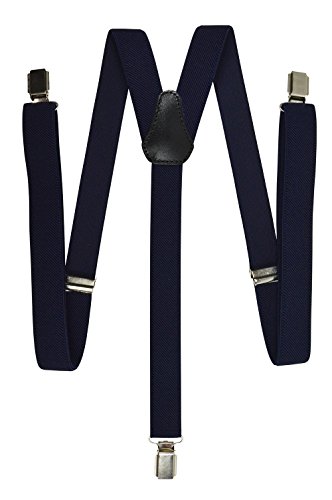 Olata Y-förmige Hosenträger Herren und Damen/Schmale Hosenträger mit Metall-Clips mit Kunststoffbeschichtung– 2,5 cm. Marineblau von Olata