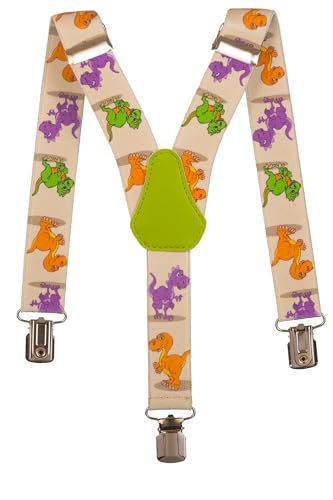 Olata Kinder Hosenträger mit Dinosaurier-Design | Elastische Y-Hosenträger (1-5 Jahre) – 2,5 cm. Crème von Olata
