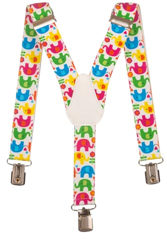 Olata Kinder Hosenträger mit Elefanten-Design | Elastische Y-Hosenträger (1-5 Jahre) – 2,5 cm. Weiß von Olata