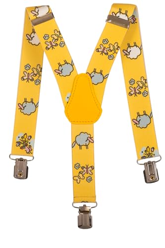 Olata Kinder Hosenträger mit Schaf-Design | Elastische Y-Hosenträger (1-5 Jahre) – 2,5 cm. Gelb von Olata