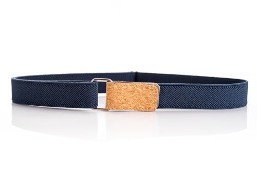 Olata Kindergürtel mit Bequemer Gummizug und verstellbarer Holzoptik Klettverschluss – Gürtel Kinder 5 bis 12 Jahre. Dunkelblau von Olata