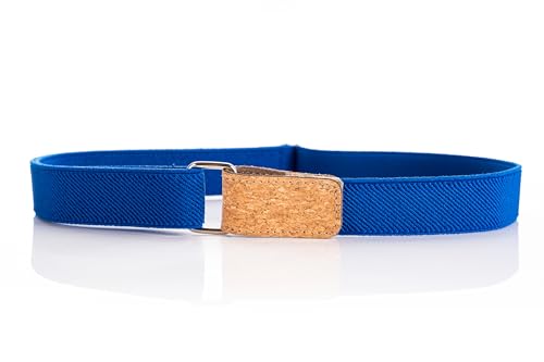 Olata Kindergürtel mit Bequemer Gummizug und verstellbarer Holzoptik Klettverschluss – Gürtel Kinder 5 bis 12 Jahre. Königsblau von Olata