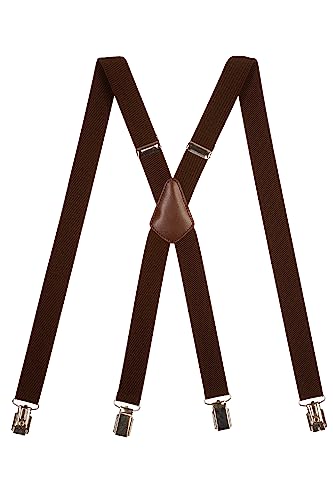 Olata Unisex Hosenträger schmal mit Metallclips/Verstellbare Hosenträger X-Form mit überkreuzten Trägern – 2,5 cm. Braun von Olata