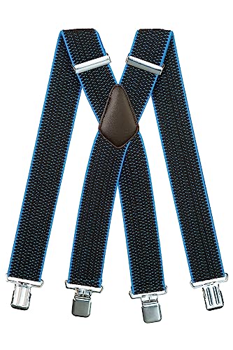 Olata Extra Breite Hosenträger für Herren – 5 cm breit, Robust und Verstellbar mit Stabilen Clips, Ideal für Arbeit und Elegante Outfits. Schwarz/Türkis (Silber Clips) von Olata