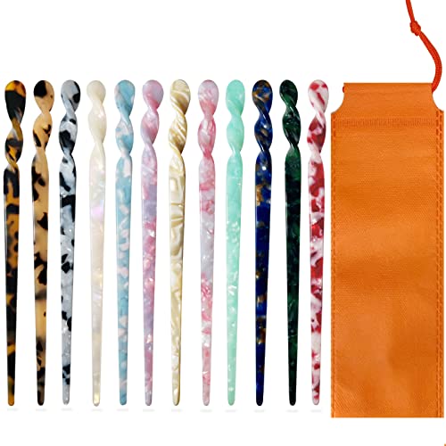 12 Stück Acetat-Haarnadeln, Schildpatt-Haarnadeln, Leoparden-Muschel-Haarnadeln, chinesische Haarnadeln für Dutt, Haarstyling-Zubehör, Haar-Essstäbchen für Frauen und Mädchen, 12 Stile, sich nicht von Olawyrae