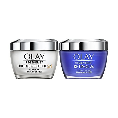 Olay Retinol 24 Nachtcreme + Kollagen Peptide 24 Gesichtscreme, Feuchtigkeitspflege Gesicht Frauen Hautpflege Set, 2x 50ml von Olay