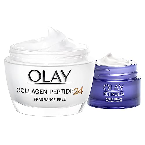 Olay Tages- und Nachtset, Collagen Peptide 24 Tagescreme (50 g) und Retinol 24 Anti Aging Nachtcreme (15 g), Feuchtigkeitscreme für Frauen, Gesichtscreme Damen, Pflege für trockene Haut (2 Stück) von Olay