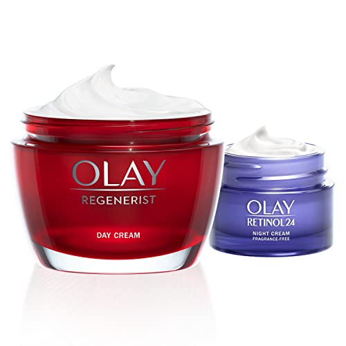 Olay Tages- und Nachtset, Regenerist Tagescreme (50 g) und Retinol 24 Anti Aging Nachtcreme (15 g), Feuchtigkeitscreme für Frauen, Gesichtscreme Damen, Pflege für trockene Haut (2 Stück) von Olay