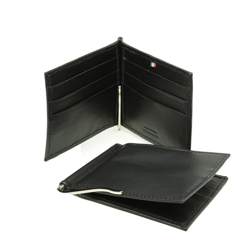Old Angler Geldbörse aus Leder mit Geldklammer und RFID-Abschirmung | Made in Italy | 6 Kartenfächer | Elegantes und sicheres Design, Schwarz , Klassisch von Old Angler Firenze