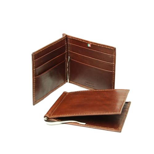 Old Angler Geldbörse aus Leder mit Geldklammer und RFID-Abschirmung | Made in Italy | 6 Kartenfächer | Elegantes und sicheres Design, braun, Klassisch von Old Angler Firenze
